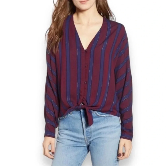 Rails Sloane Janeiro Striped Tie-Front Long Sleeve Top Size Medium - Picture 1 of 9